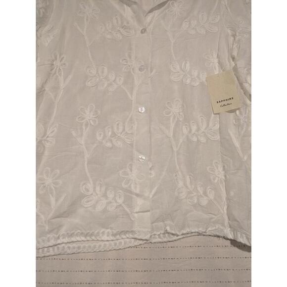 Sapphire Collection Embroidered White Blouse Womens Small Floral - Picture 5 of 12